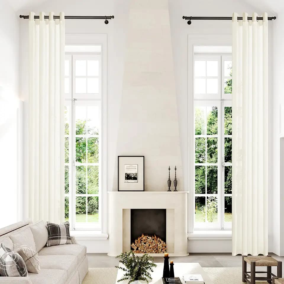 Extra Long Semi Sheer Curtains 168 Inches, Grommet 2 Story Drapes Light Filtering Tall Windows Drapes for High Living Room 1 Panel 52x168 Beige