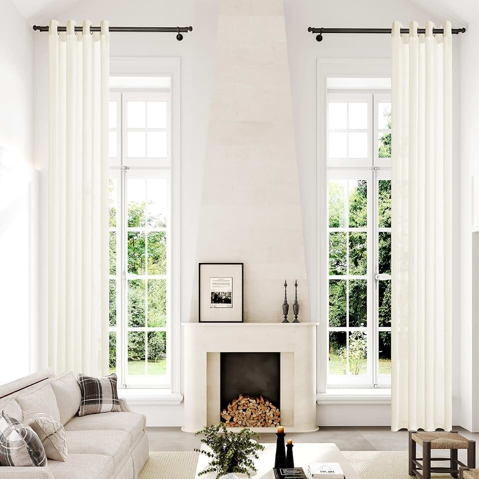 Extra Long Semi Sheer Curtains 11Ft,Grommet High Ceiling Light Filtering 2 Story Tall Windows Drapes for Living Room 1 Panel 52x132 Ivory
