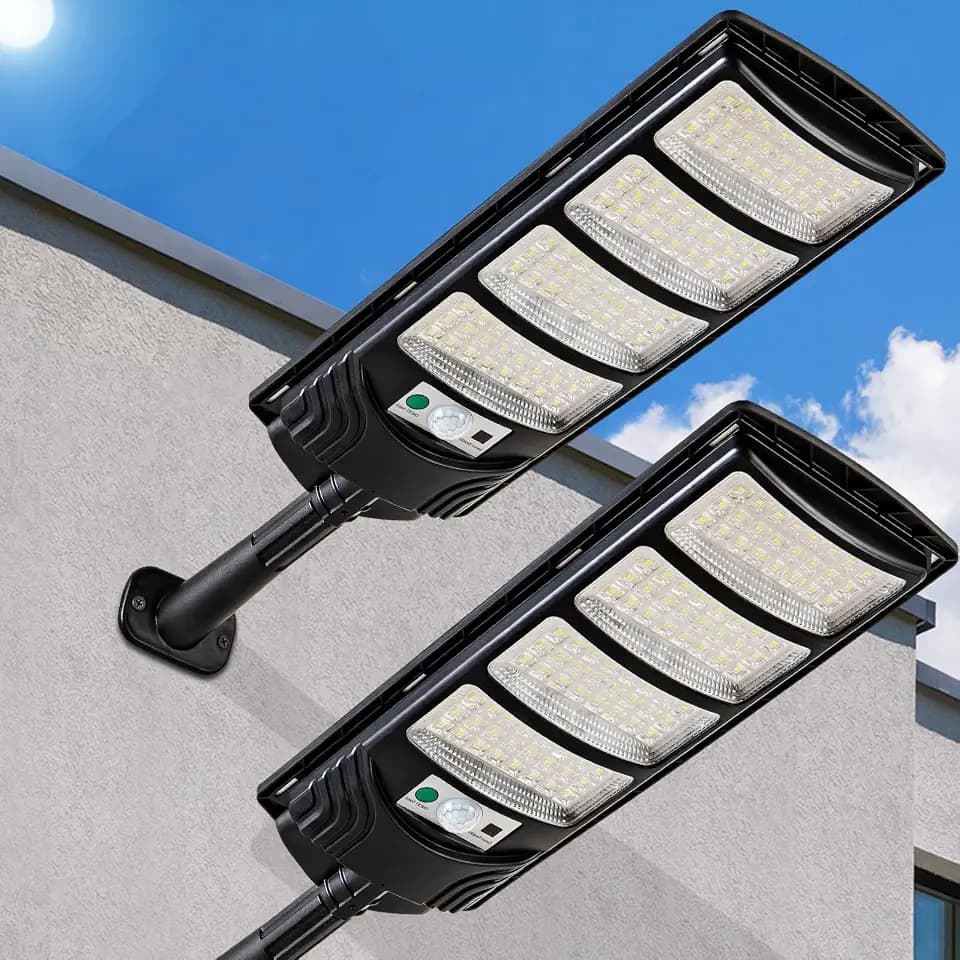 Solar Street Lights Outdoor Waterproof, 80000LM, Dusk to Dawn Solar with Motion Sensor and Remote Control, LED Flood Light, Luces solares para exteriores, Suitable for courtyards, Garage (2-pack)
