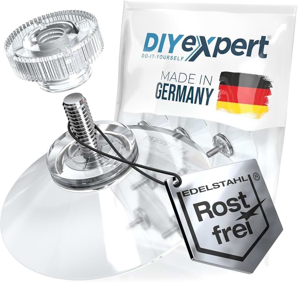 DIYexpert Saugnapf mit Gewinde aus Edelstahl | Made in Germany | [Ø 40 mm] [50 Stück] | Hochwertige Saugnäpfe für Camping und Auto | Ideal als Saugnapf Haken und Saugheber