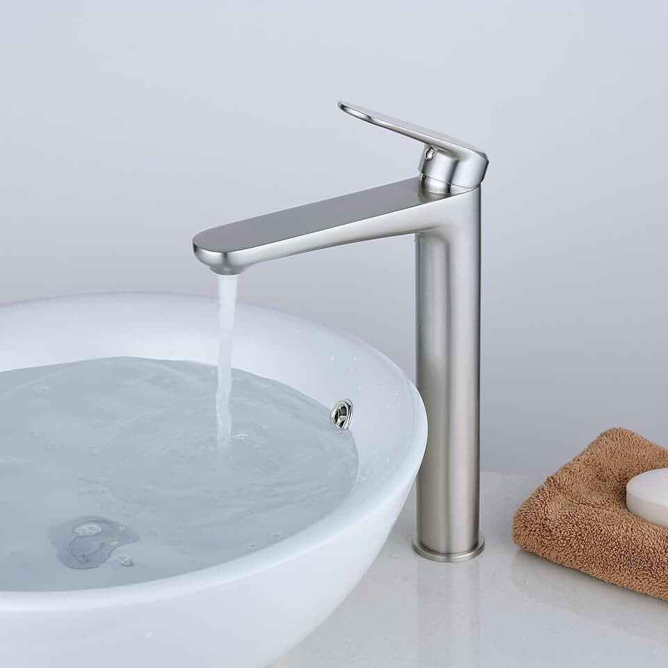 Hoch Bad Wasserhahn, Elegant Waschtischarmatur Mischbatterie für Badezimmer Waschbecken, Gebürstetes Nickel/Matt