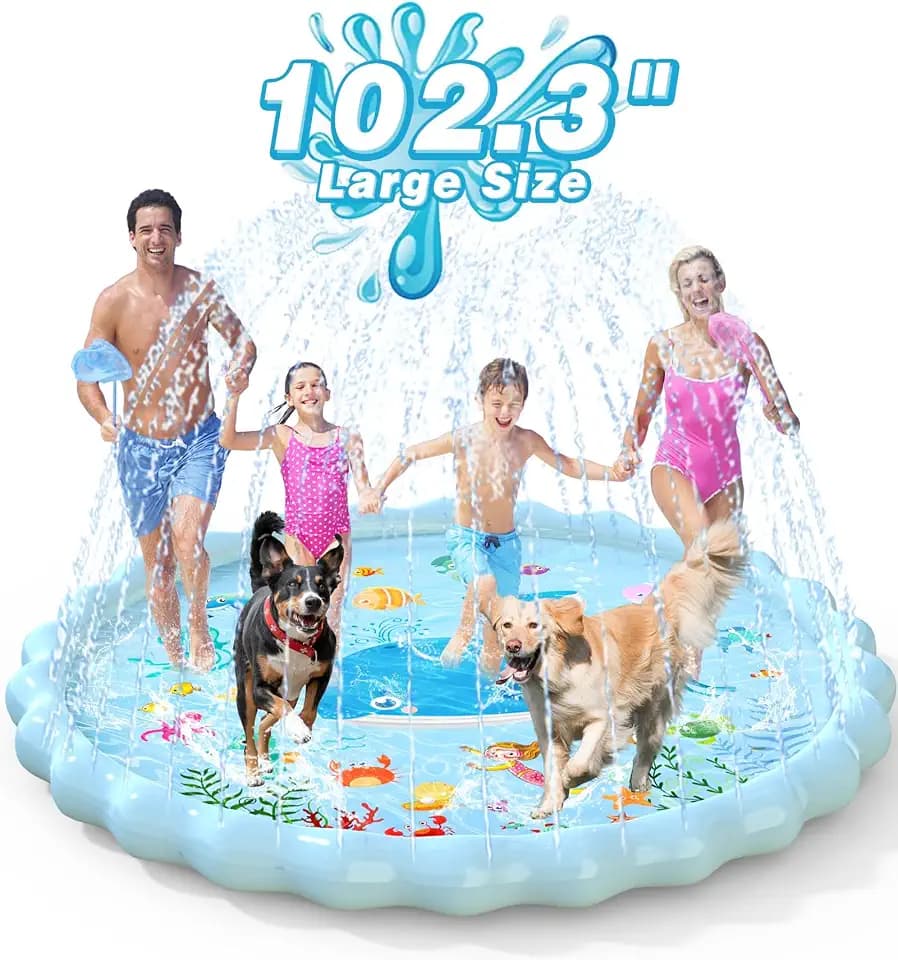 EPN Splash Pad for Kids, Large Thick PVC Sprinkler Play Mat, 102.3 Inches