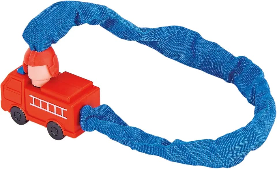 Prophete Kinder-Kettenschloss mit Feuerwehrverschluss, 650 mm Länge, Ø 3,8 mm, Sicherheitsstufe 2, Textilummantelung als Kratzschutz, Feuerwehrauto-Schließmechanismus