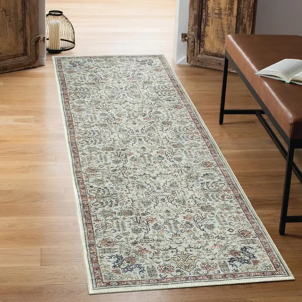 Keen Home Design Vintage Washable Runner Rug, Non-Slip Low Pile, 2x7