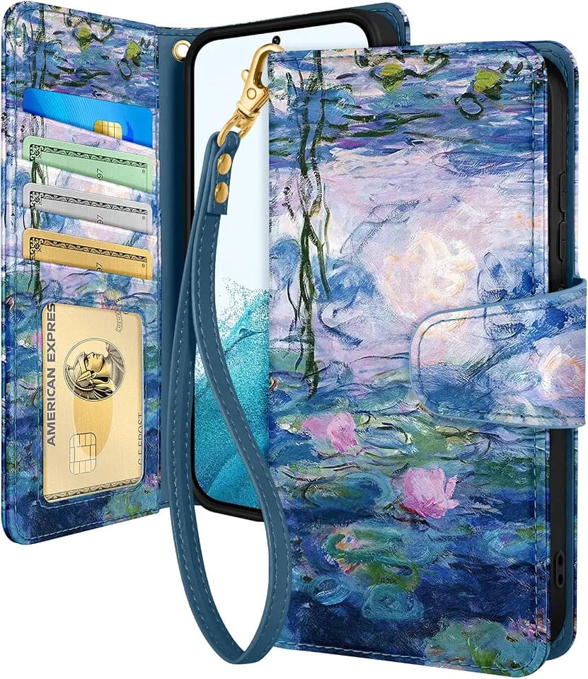 Toycamp for Samsung Galaxy S22 Wallet Case for Women,Water Lily