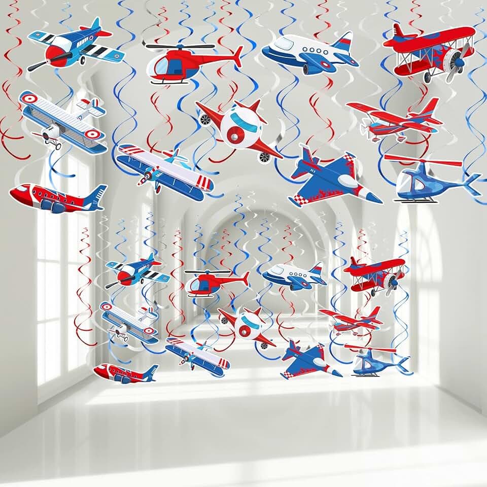30 Stück Flugzeug Hängende Wirbel Dekoration Flugzeug Party Zubehör Flugzeug Folien Wirbel Flugzeug Deckenwirbel Flugzeug Hängend Spiral Luftschlangen für Babyparty Geburtstag Party