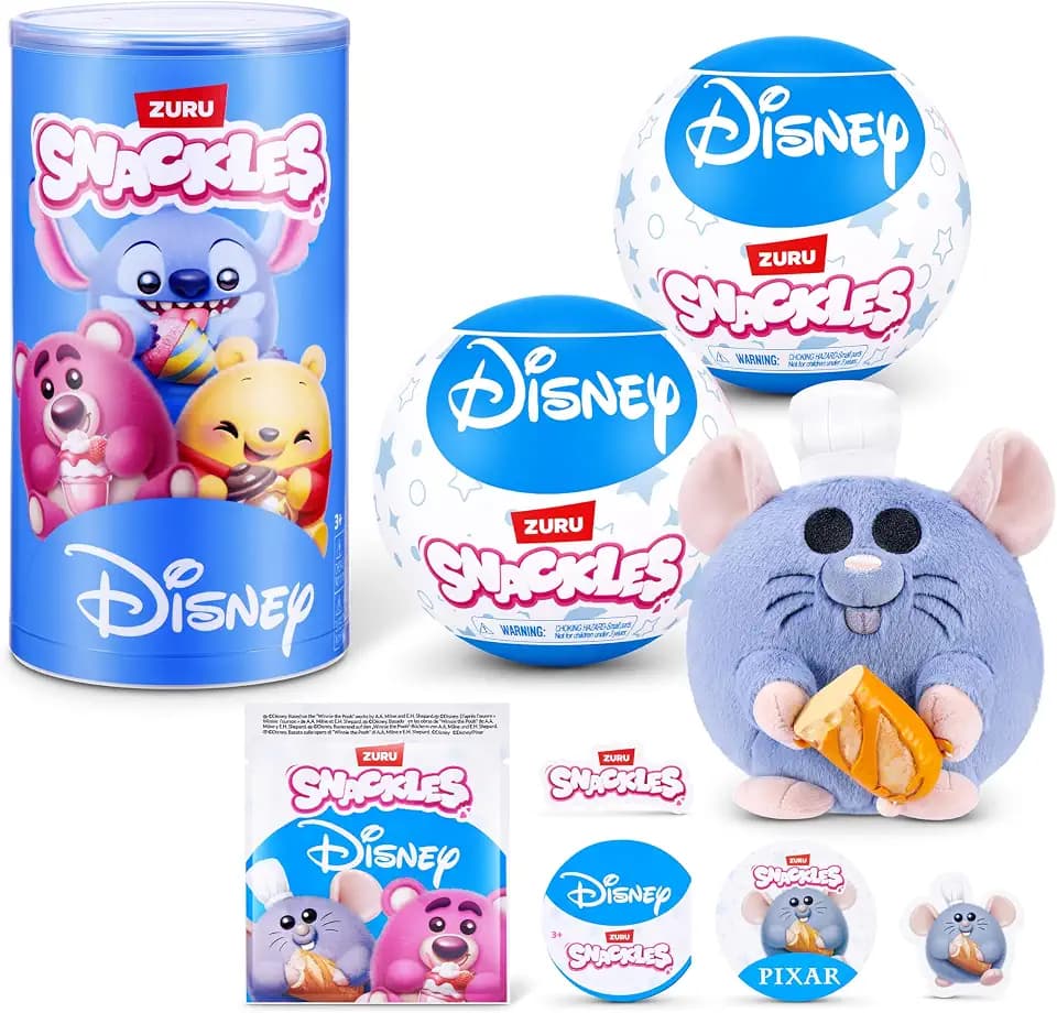Snackles Disney 5-Inch Plush Toy 2 Pack by ZURU – Ultra-Soft Mini Stuffed Animal with Snack Accessory, Collectible Cuddly Plush for Kids, Tweens, and Disney Fans Ages 3+