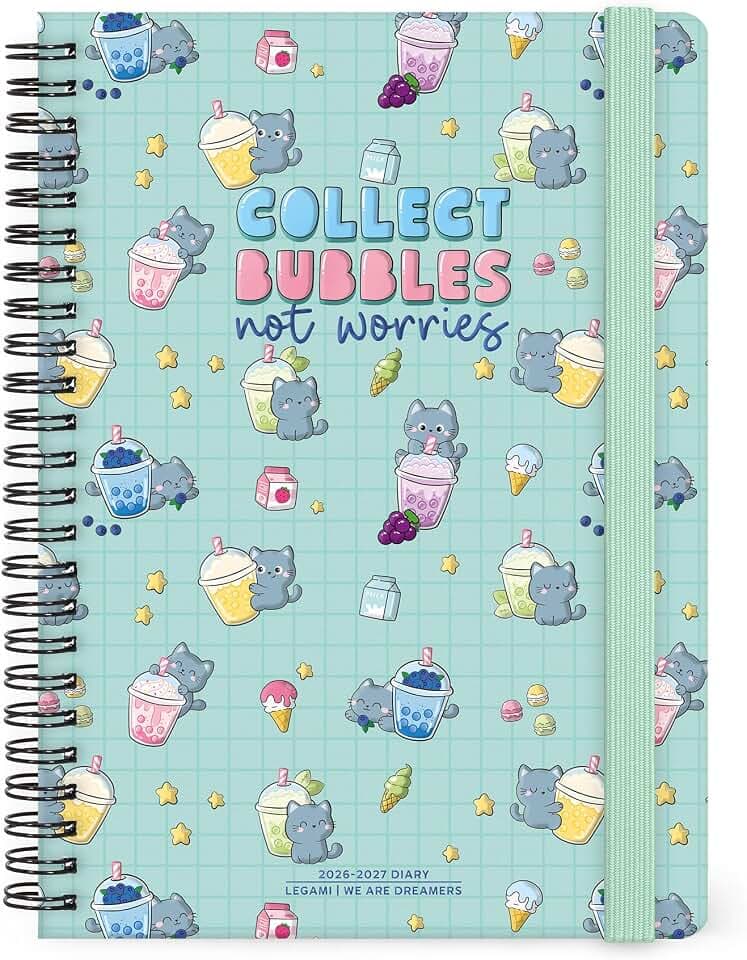 Legami – Wochenplaner mit Spiralbindung 2026–2027, Kitty Bubble Tea, 16 Monate, groß, Tagebuch von September 2026 bis Dezember 2027, Verschluss mit Gummiband, FSC-zertifiziertes Papier, 15 x 21 cm