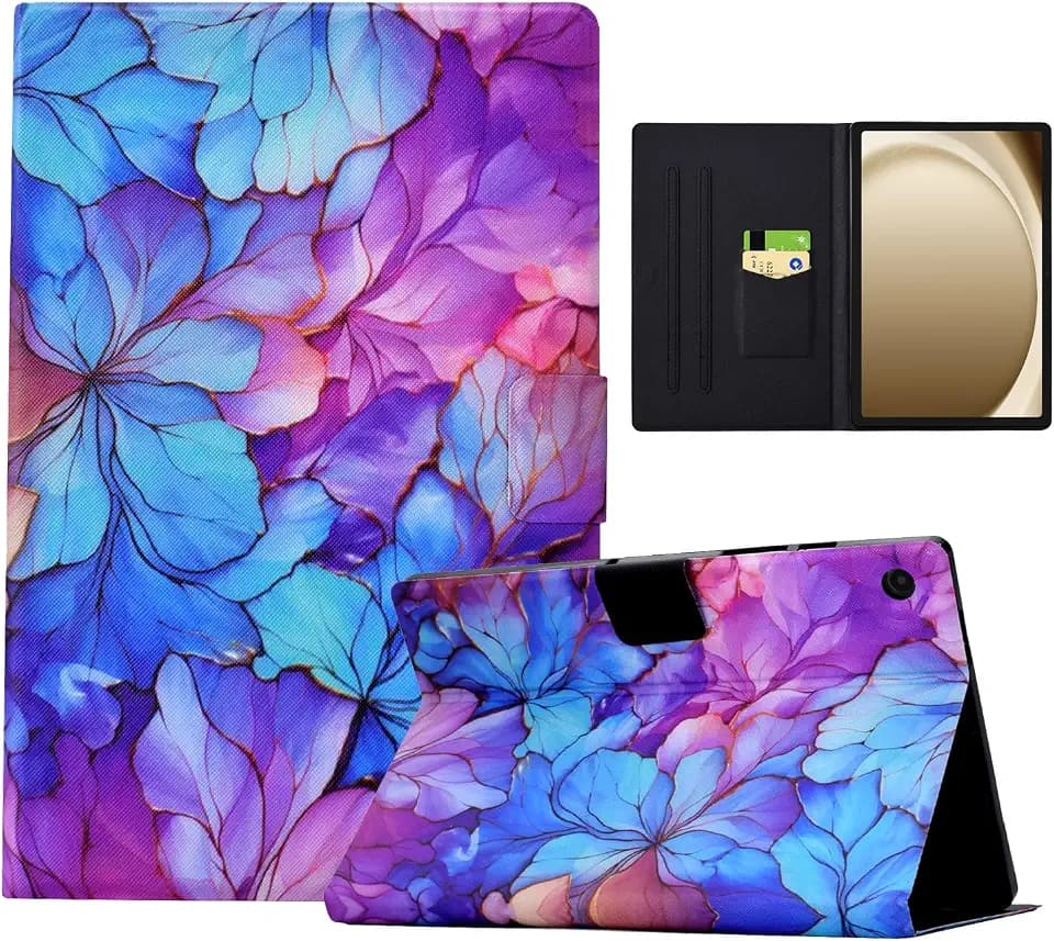 Hülle für Samsung Galaxy Tab A11+/A11 Plus 11 Zoll 2025 Hülle SM-X230 SM-X235 SM-X236B Folio Flip PU Leder Schutzhülle mit Standfunktion Kartenfächern Tablethülle Blütenblätter
