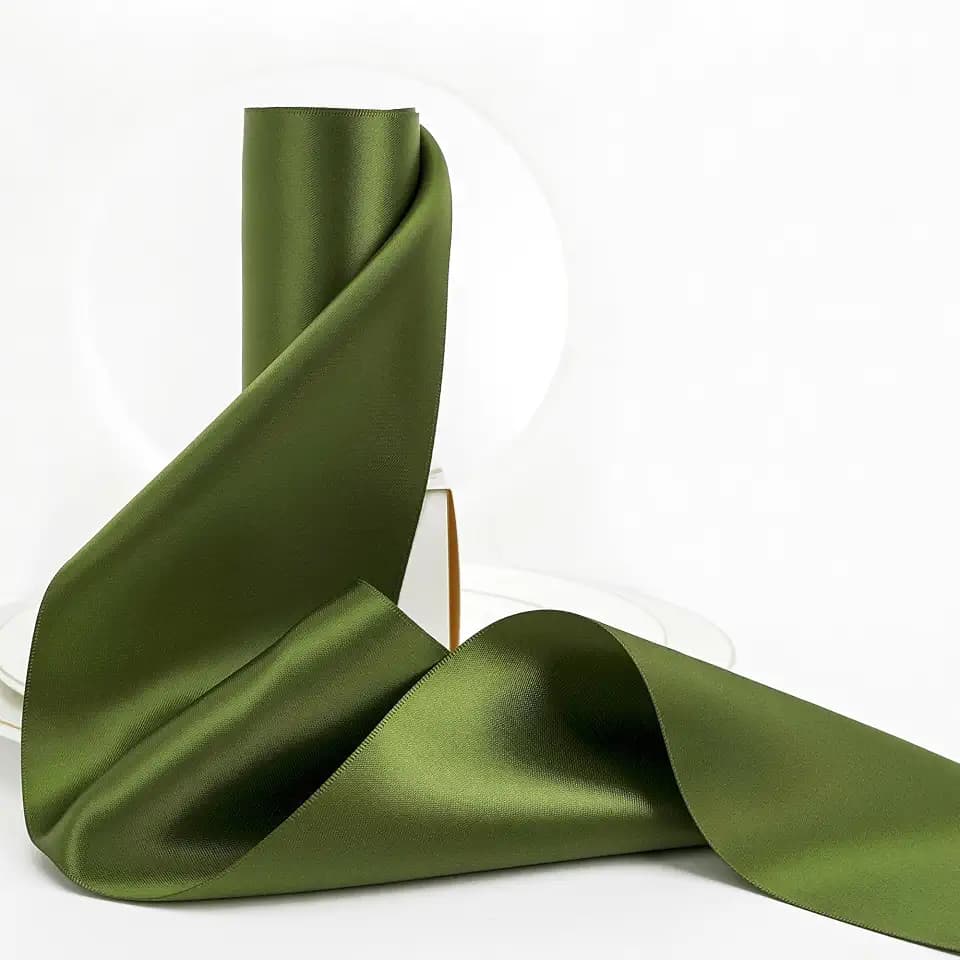 HUIHUANG Moss Green Ribbon 4 inch Wide Thick Double Face Satin Ribbon