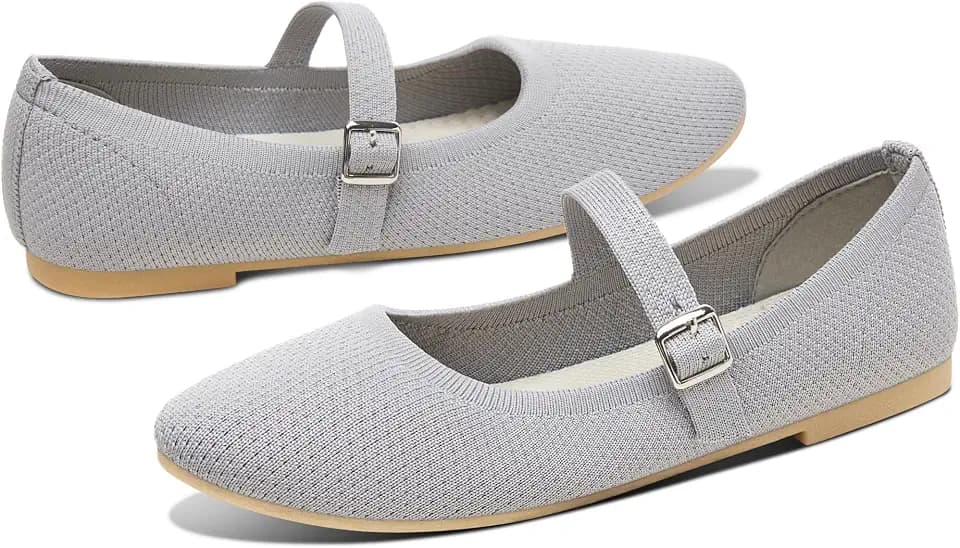 AISFAES Women Knit Mary Jane Flats Breathable Mesh Strap Ballet Flats Soft Round Toe Washable Ballet Shoes Stylish Business Casual Dress Flats