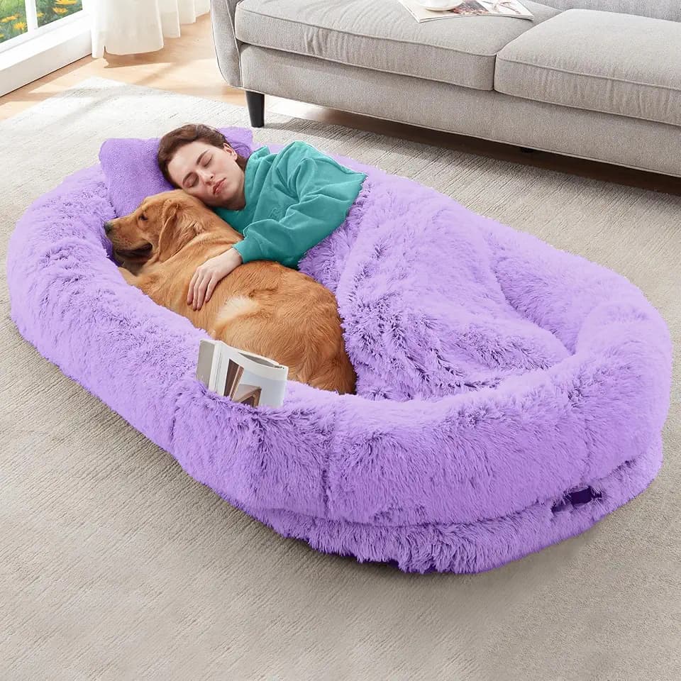 YAEM Purple Human Dog Bed, 71"x45"x12" Calming Giant Dog Bed for Humans