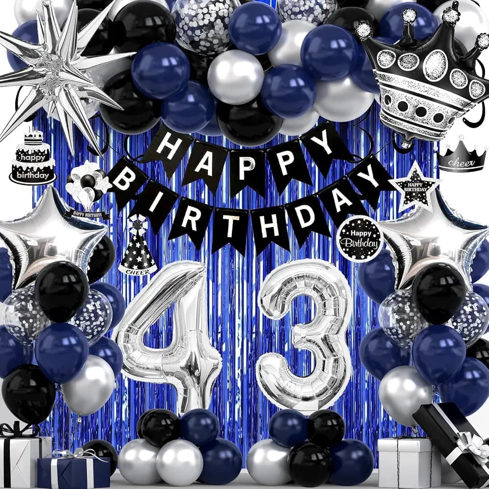 43rd Birthday Decorations for Men - Black Blue 43rd Birthday Party Packs