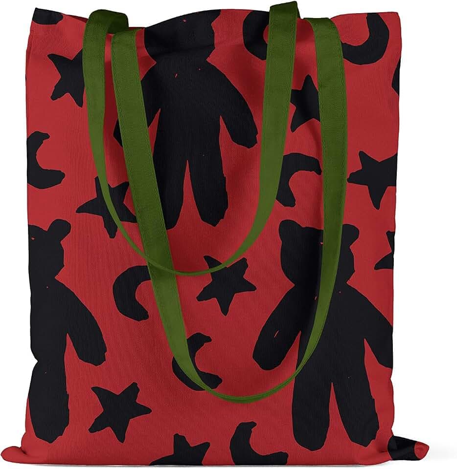 Le Jardin du Lin Bedruckte Einkaufstasche mit Grünen Langen Henkeln, Wiederverwendbare, Tasche, Faltbar, ​Stofftasche, Größe: 34 x 40 Cm