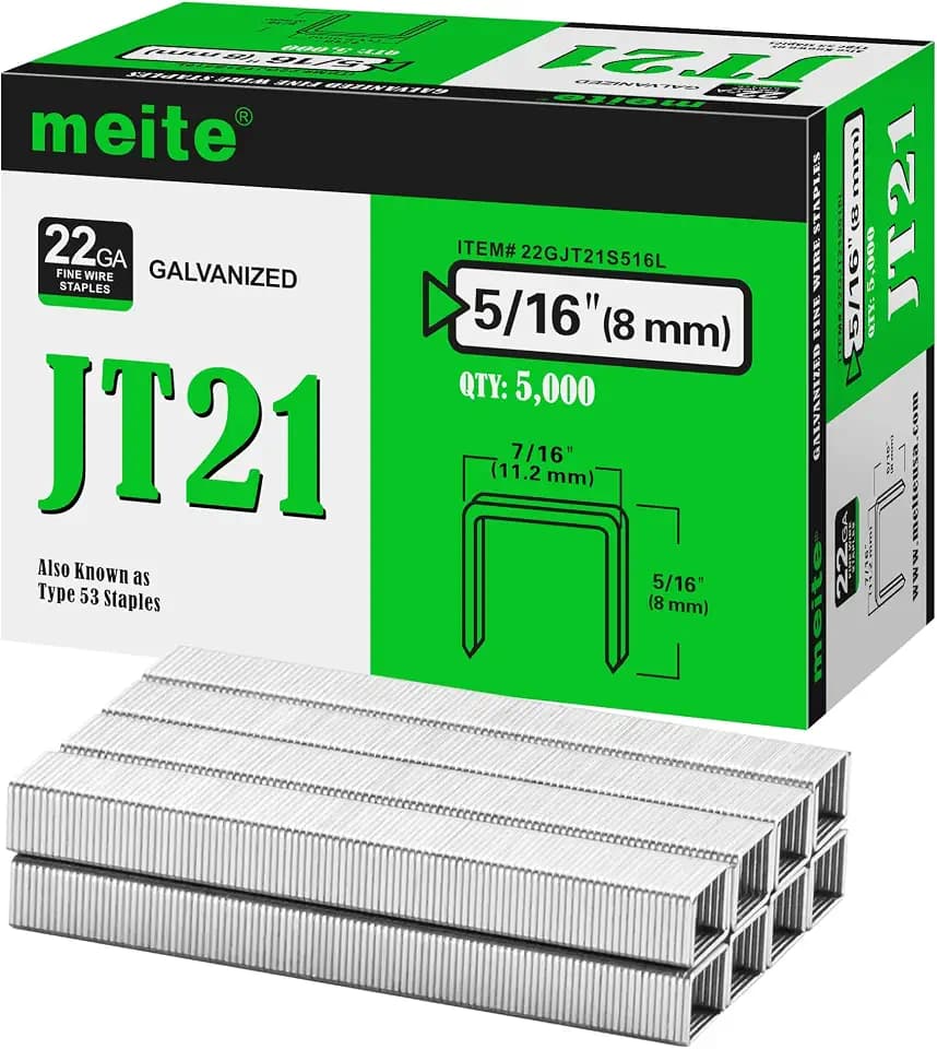 meite Tackerklammern Typ 53, 8 mm verzinkte Klammern Typ 53 JT21 für Handtacker & Elektrotacker, 5.000 Stück, 11,2 mm Rückenbreite, 0,75 mm Drahtstärke, ideal für Polster, Basteln & Möbel