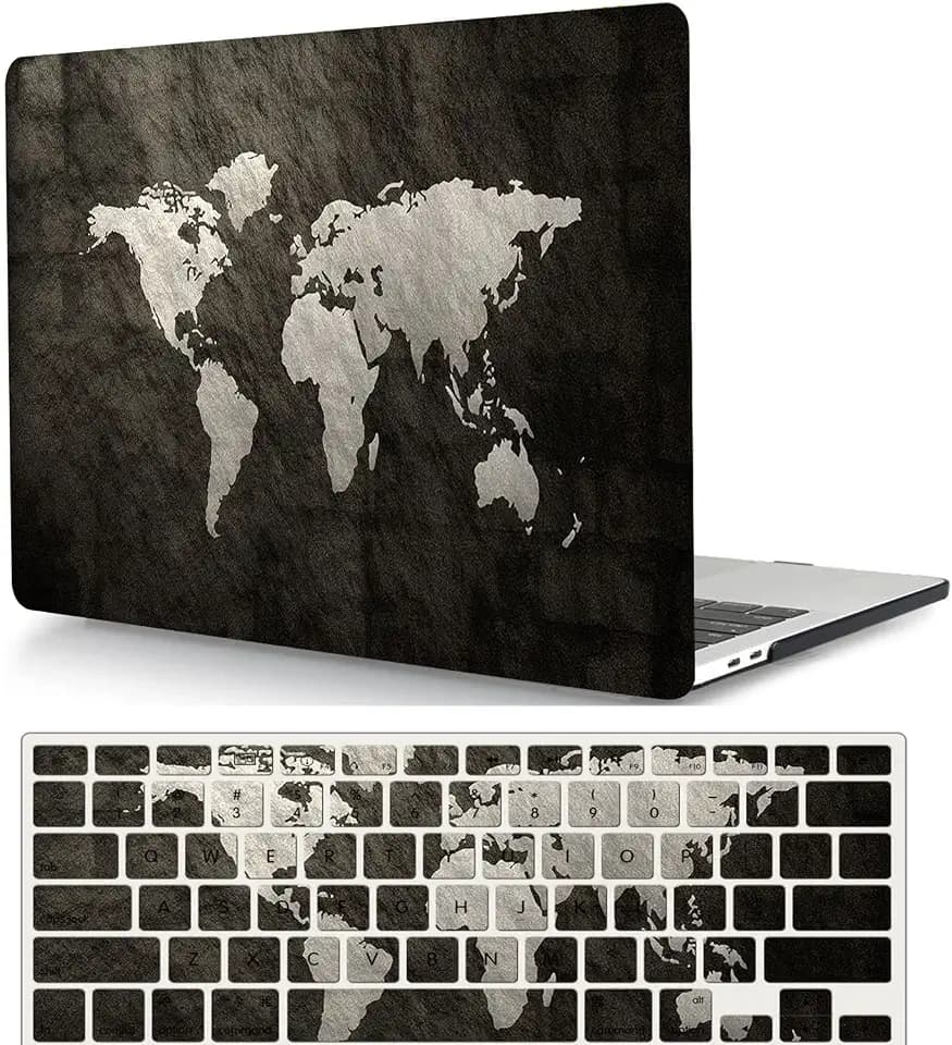 MacBook Pro 15 Inch Case 2019 - 2016 Compatible with Touch Bar & ID, Plastic Hard Shell Cover & Keyboard Skin - World Map