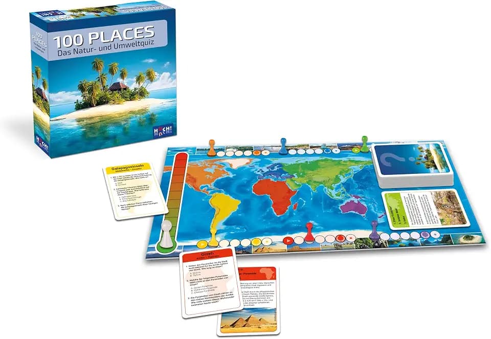 HUCH! | 100 Places | Das Natur- und Umweltquiz | Familienspiele | Quiz Spiel Erwachsene | 500 Fragen & überraschende Fakten | Nachhaltig produziert | Made in Germany | Für 2-6 Spieler ab 10 Jahren