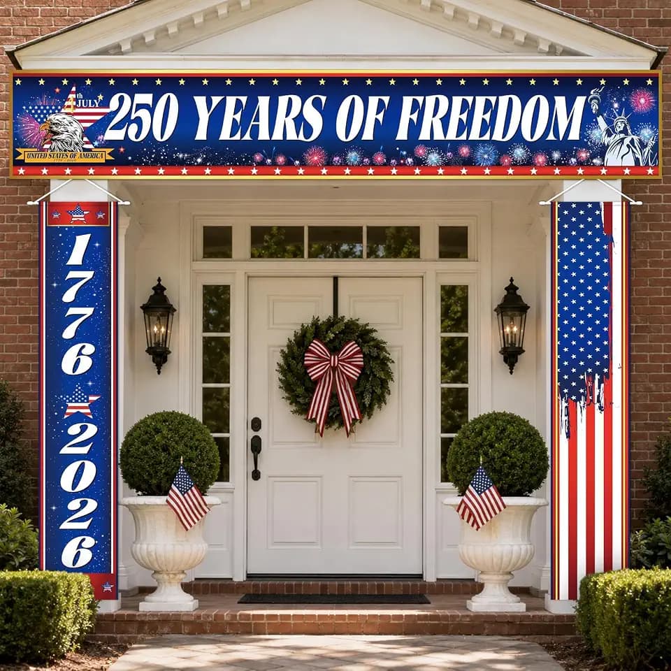 3 Pcs 250th Anniversary Banners American Patriotic Decorations 250 Years of Freedom Banner Flag 1776-2026 USA Birthday Porch Sign for 4th of July Independence Day Party Supplies Door Indoor Outdoor