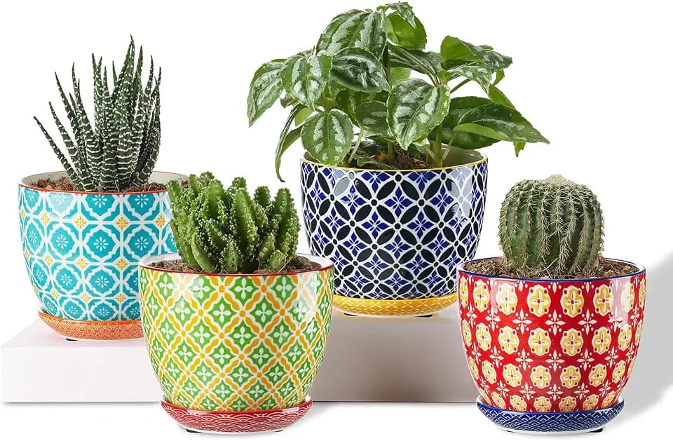 Metahom 3.8 Inch Succulent Pots, Ceramic Pots for Plants, Set of 4