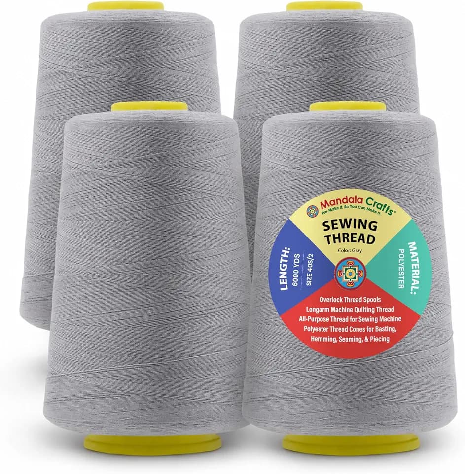 Mandala Crafts 40S/2 Gray Polyester 4 Pack of Serger Threads Cones