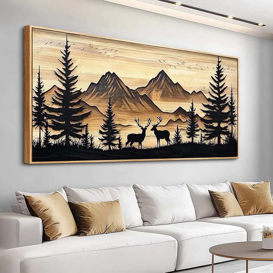 JUDASJART Canva Wall Art For Living Room Large Wall Decor For Office Bedroom Decorations Woodland Deer Mountain Landscape Pictures Farmhouse Painting Artwork Room Wall Mural Aesthetic Home Decor 30x60 In