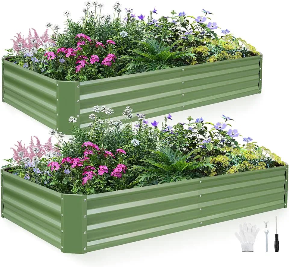 INNO STAGE 2Pcs Galvanized Raised Garden Bed, 6x3x1FT Outdoor Planter Box