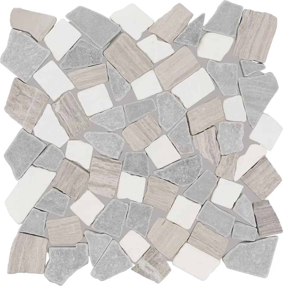 Daltile Raine 12''x 12'' Natural Stone Marble River Pebble Mosaic in Tumbled Cumulus Grey for Backsplashes, Floors, Walls, or Shower Floors (10 PCs per Carton) (10 SQ FT per Carton)