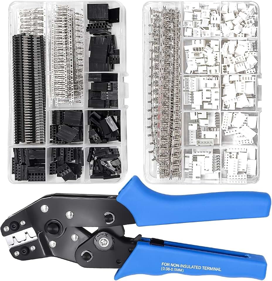 Taiss Dupont Crimping Tool Kit Ratcheting Wire Crimper with 2.54mm 600PCS Dupont Connectors and 560PCS JST XH Connectors,Dupont Crimper,JST Crimper(0.08-0.5mm² 28-20AWG)
