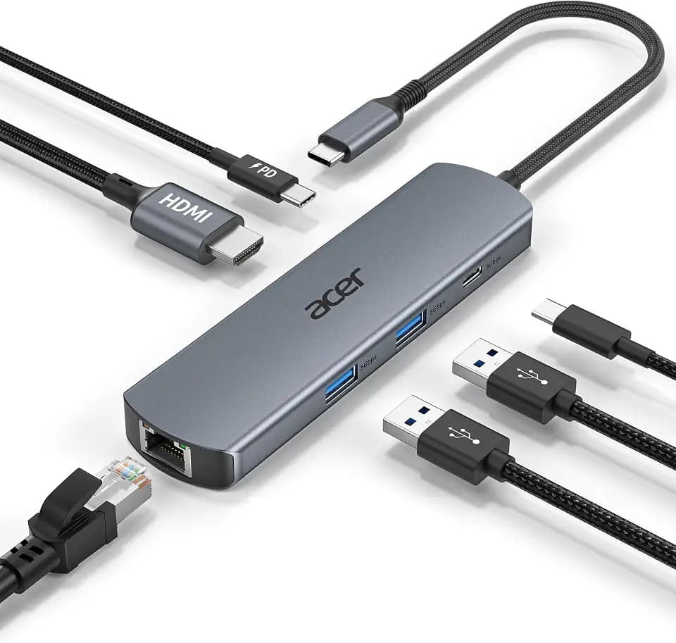 acer 6 in 1 USBC Hub with Ethernet, 4K@60Hz USBC to HDMI Multiport Adapter