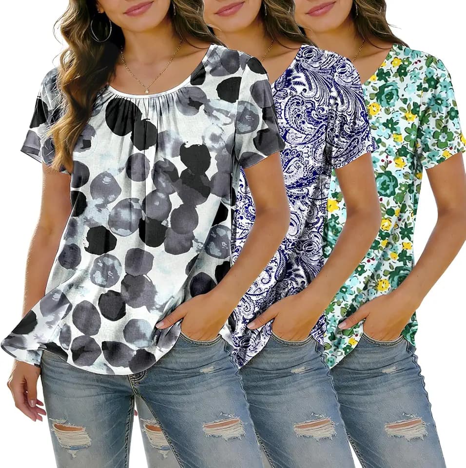 3 Pack Womens T Shirts Floral Cotton Short Sleeve Crewneck Summer Casual 2026 Loose Basic Tee Trendy Clothes