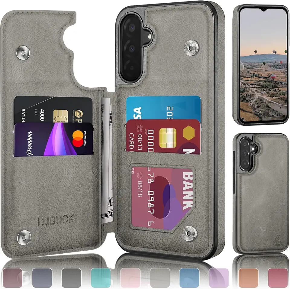 DJDUCK Designed for Samsung Galaxy A17 5G Case Wallet with Card Holder, [Magnetic Clasp Cover] [RFID Blocking Leather Protection] Shockproof Women Men Cases for Samsung A17 Grey