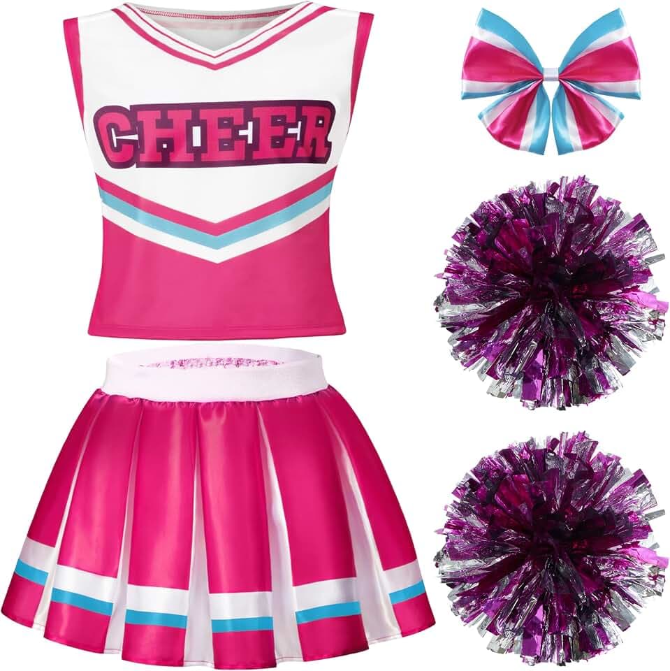 Spooktacular Creations Halloween-Cheerleader-Kostüm für, blaues Cheerleader-Uniform-Set, süßes Cheerleader-Outfit mit Accessoires für Halloween-Verkleidung, High-School-Mottoparty