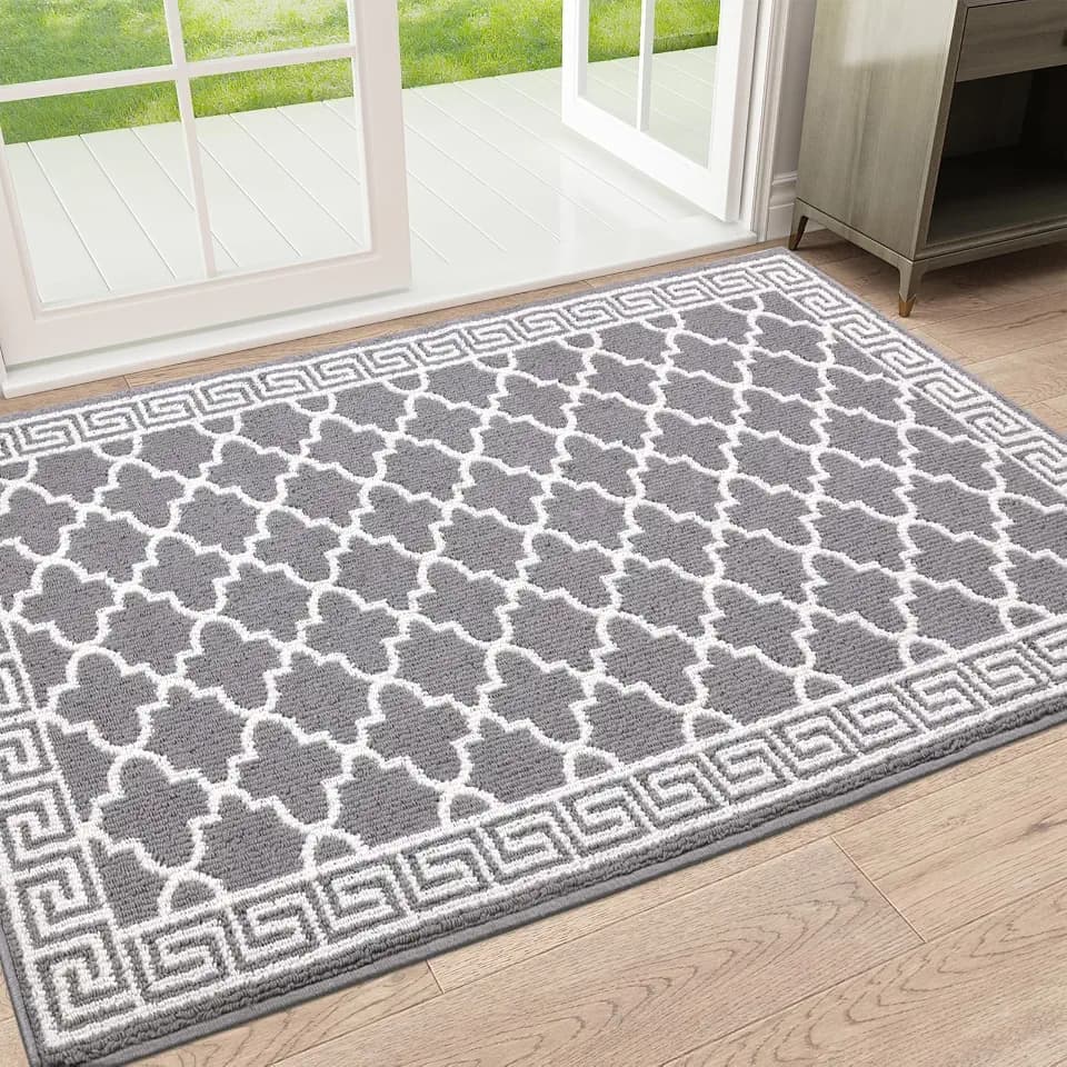 Pauwer Door Mat Indoor Entrance 36"x60", Absorbent Dirt Trapper Rugs, Grey