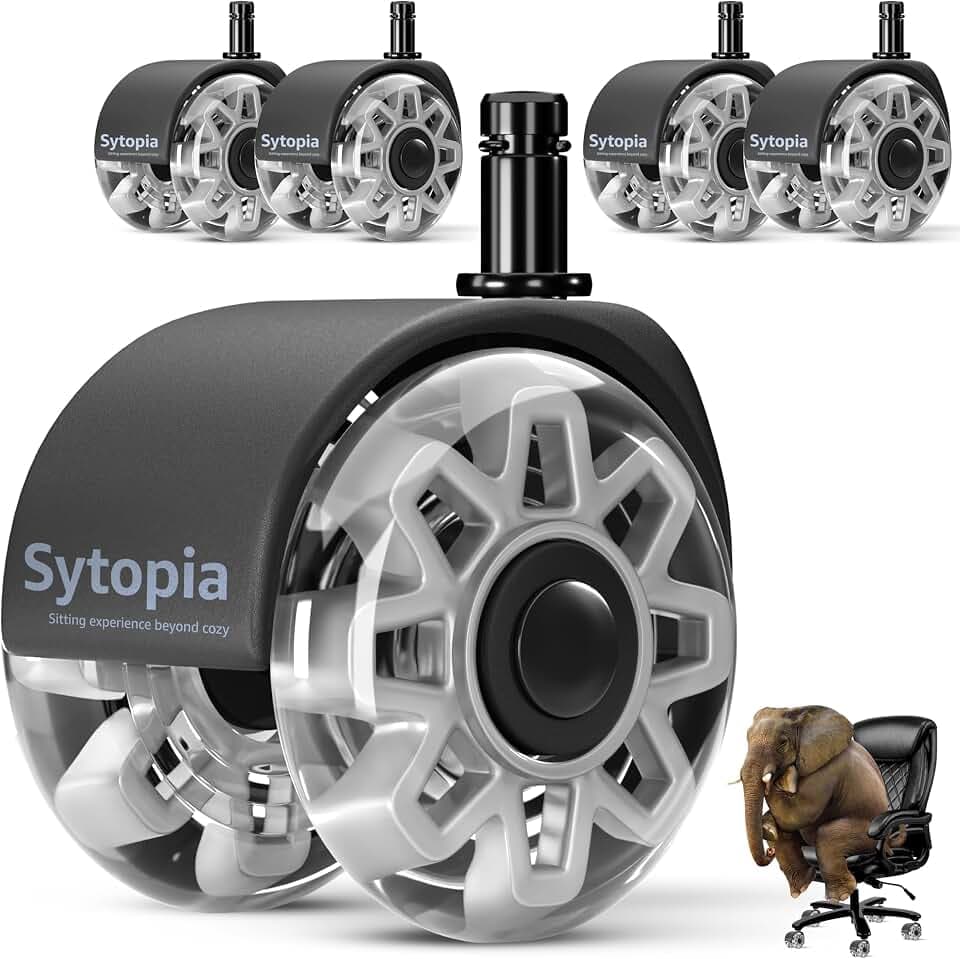 Sytopia Bürostuhl Rollen 10mm x 22mm, Rollen für Bürostühle 5er-Set, Gummi Bürostuhlrollen 5er-Set für hartboden, parkett, laminat, Bodenschutzmatten, Nur Kompatibel mit 1KEA Bürostühle (Transparent)