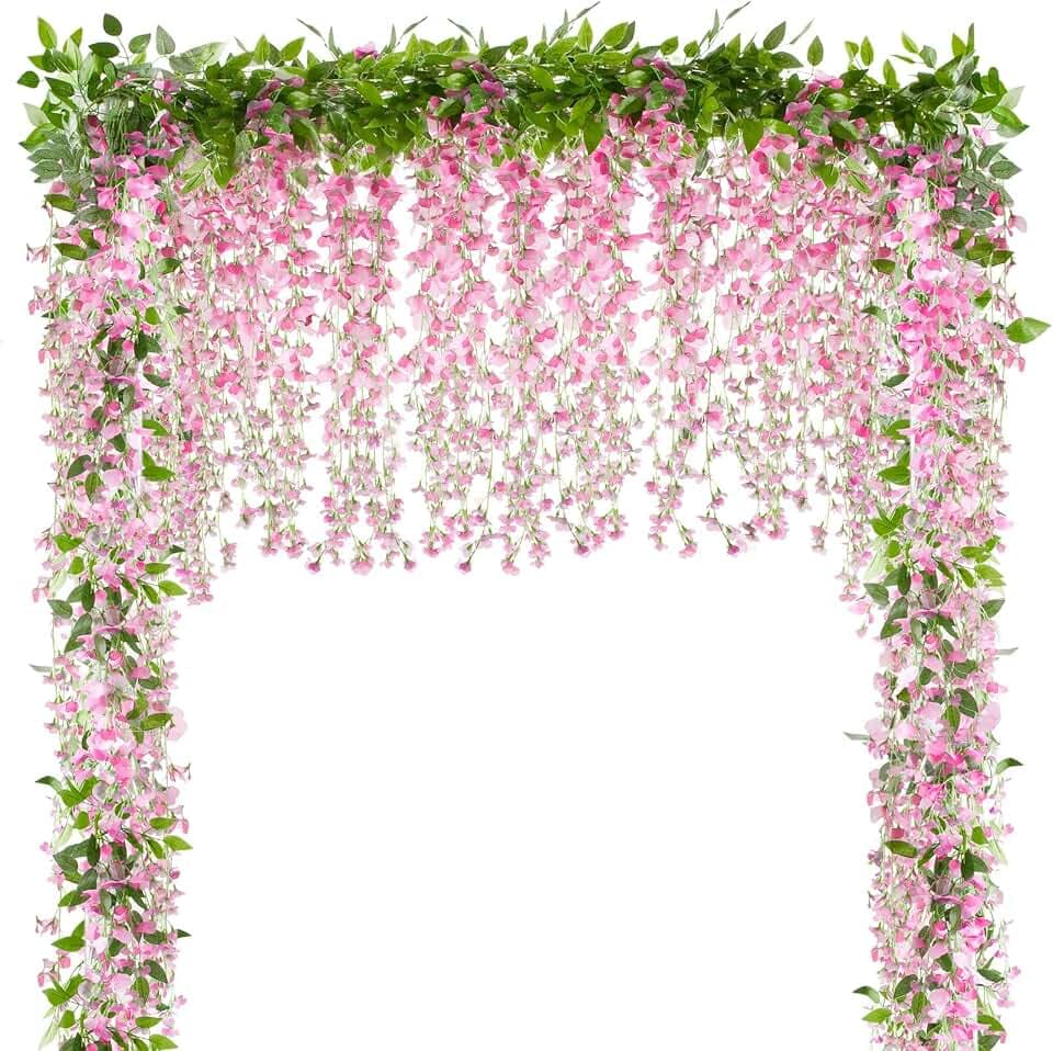 Künstliche Glyzinien-Girlande, 1,5 x 2,1 m, 40 Blütenköpfe + 140 Blätter, künstliche Seidenblumen, für Haus, Party, Garten, hängende Dekoration
