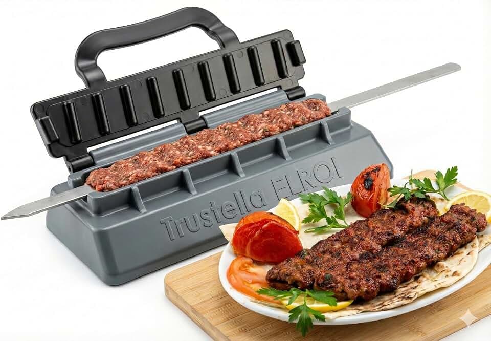 Trustella Heavy-Duty Kebab Maker – Premium Durable Food-Grade Plastic with Reinforced Hinges & Enhanced Handle – Easy to Use Perfect Kebabs Maker for BBQ, Grilling, and Family Gatherings (Black)