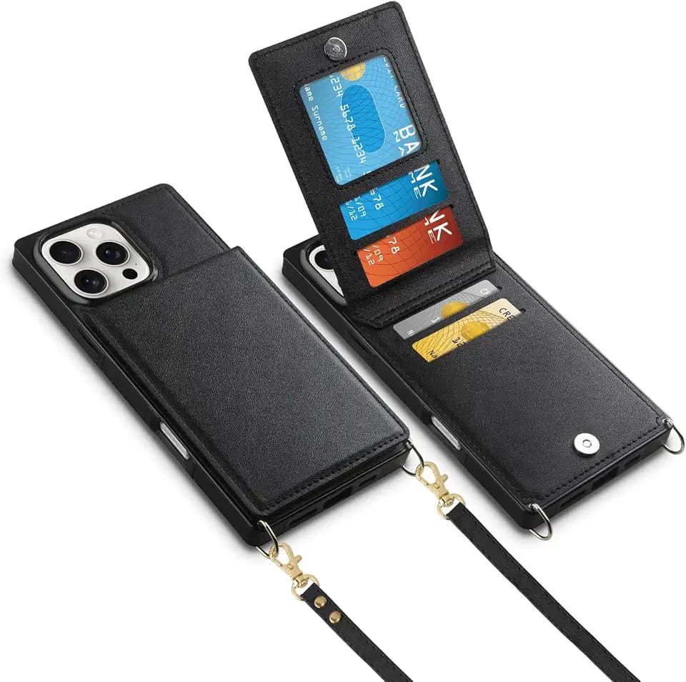 Vofolen for iPhone 16 Pro Wallet Case with Card Holder RFID Blocking Black