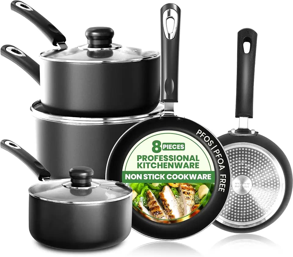 KICHLY Antihaftbeschichtetes Topf- und Pfannenset, 5-teiliges Kochgeschirr-Set, Schwarz