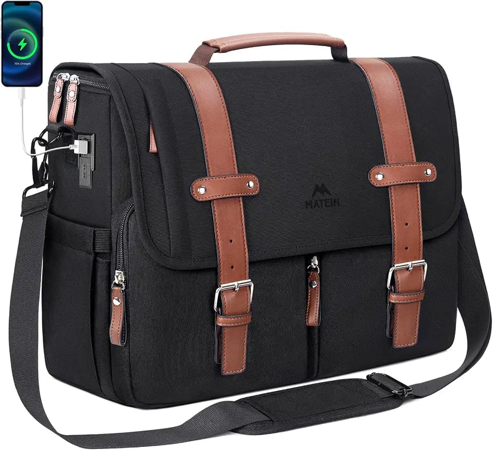 MATEIN Messenger Bag with USB Charging Port, 15.6 inch Laptop Bag