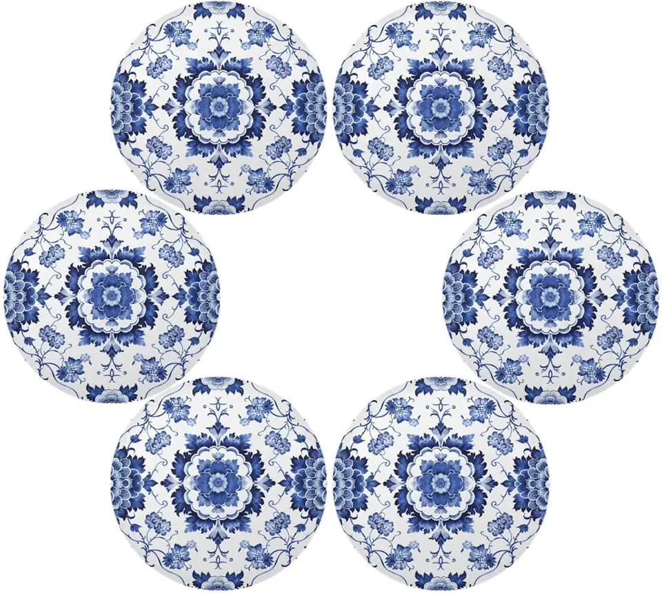 senya Boho Placemats Blue White Porcelain Pattern Round Placemats Set of 6 for Kitchen Table Washable Table Mats Place Mats