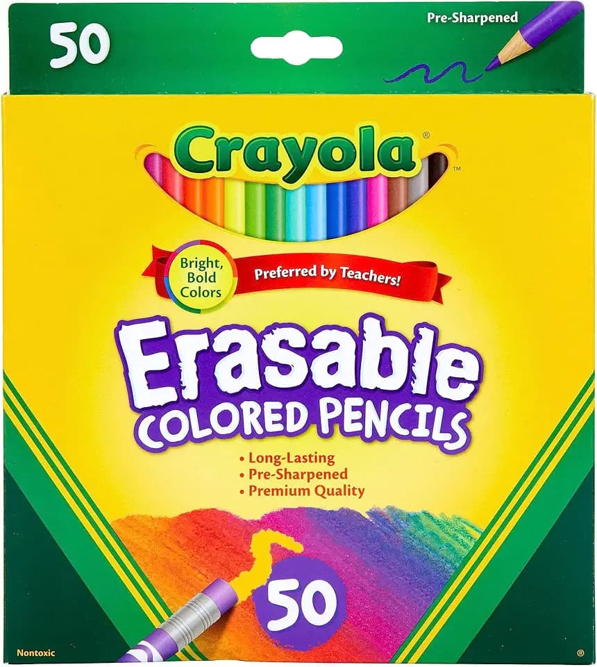 Crayola Erasable Colored Pencils (50ct), Back to School Supplies for Kids, Teacher Gifts, 6, 7, 8 [Amazon Exclusive]
