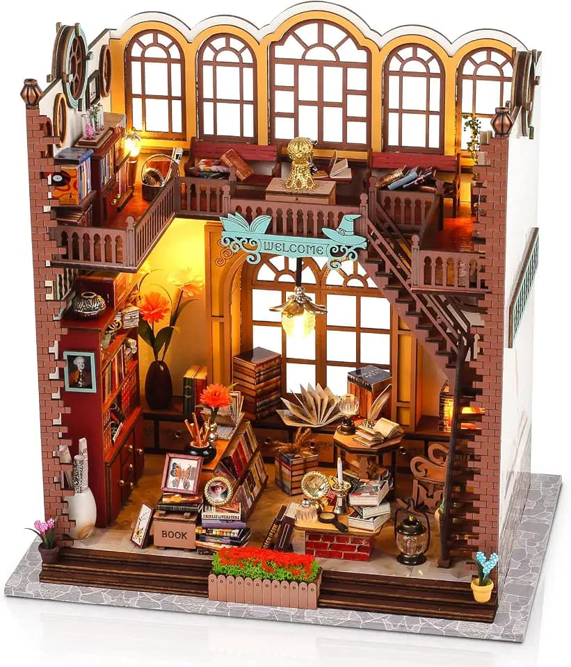 Cuteefun DIY Miniatur Puppenhaus Bausatz, Regaleinsatz für Bücherecke, Room Décor für Erwachsene Geburtstag Weihnachten (Magisches Buch Zimmer)