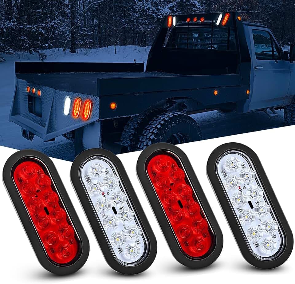 Nilight 6" Oval LED Tail & Backup Trailer Light Kit, 4Pack, Grommet Mount