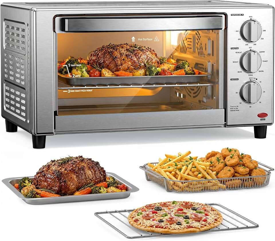 Kismile Air Fryer Toaster Oven, 1500W, 7-in-1 with Air Fry, Convection, Broil & Warm, 0.78 Cubic Feet, 60-Minute Timer, Stainless Steel