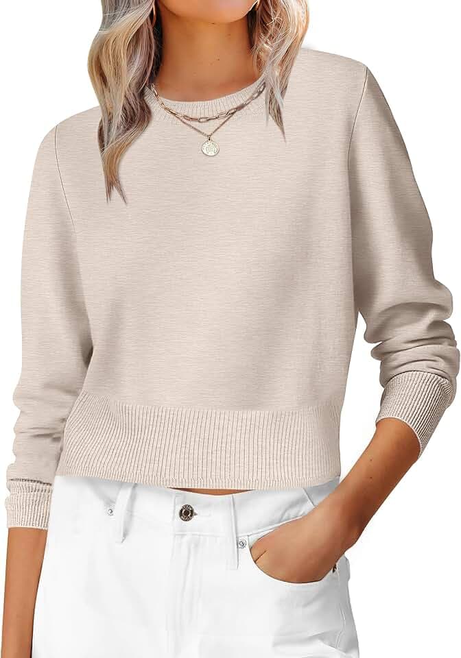 ANRABESS Women’s Long Sleeve Cropped Crew Neck Lightweight Fall Sweaters