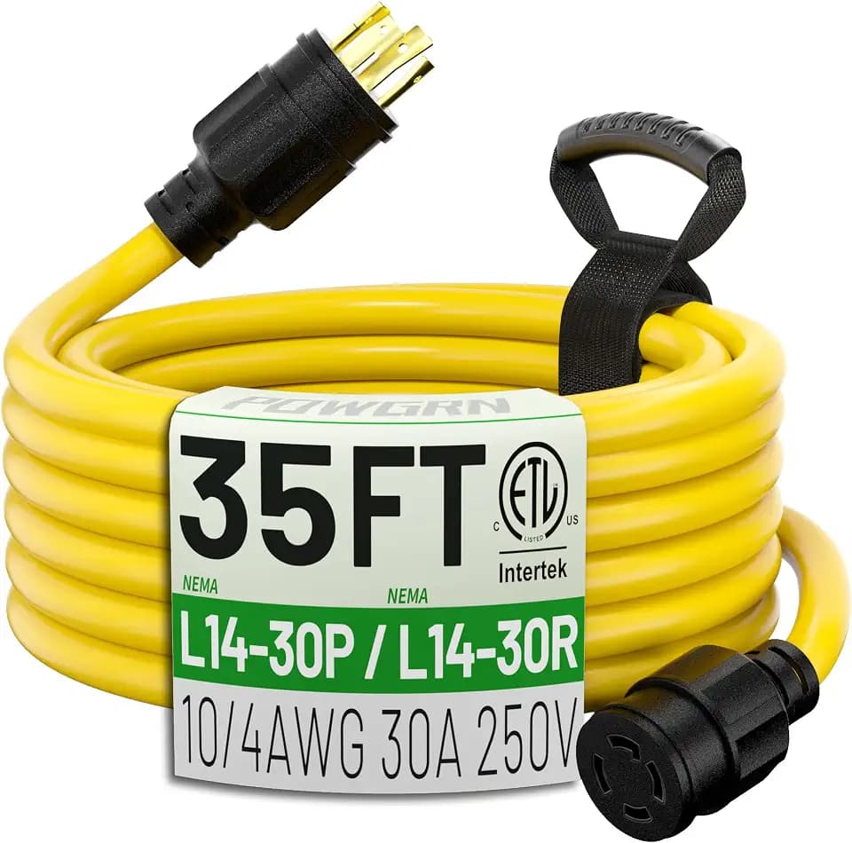 POWGRN 35FT 30 Amp Generator Extension Cord L14-30P/L14-30R, STW ETL Listed