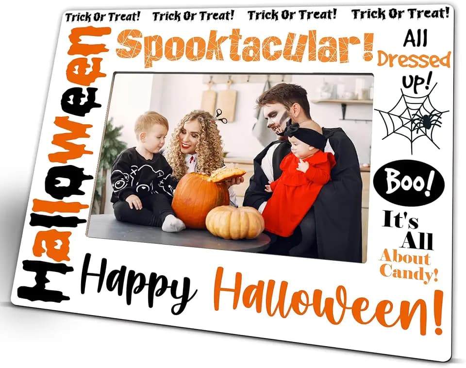 Happy Halloween 4’’ x 6’’ Photo Frame - Spooktacular Boo Wooden Picture Frame - Rustic Photo Display Tabletop Decor For Friends Family - Halloween Party Home Room Office Decoration & Supplies - B07