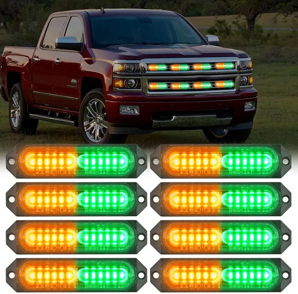 Nilight 8PCS LED Strobe Lights 12V 24V Amber White Sync Feature Ultra Slim