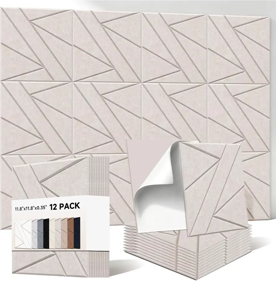 Self Adhesive Acoustic Panels,11.8”x11.8”,12 Pack,Light Camel