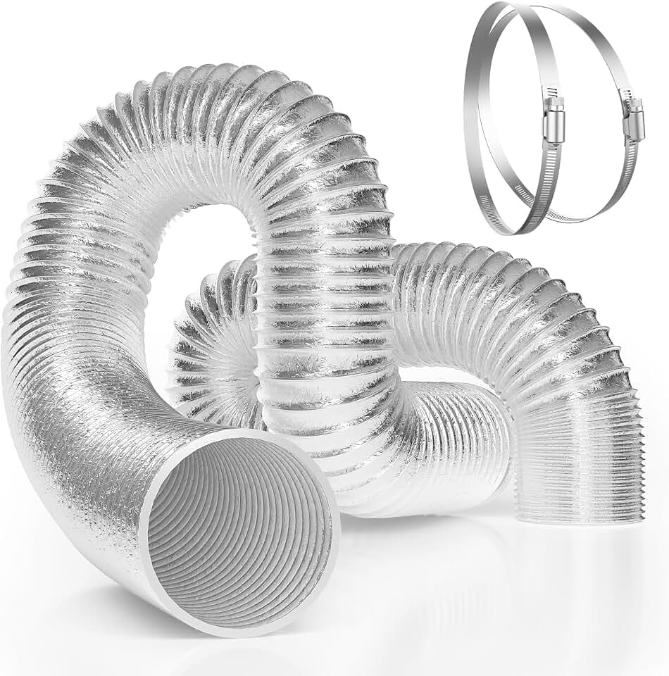 VIVOSUN 6 Inch Flex Aluminum Ducting, 25 Ft Air Duct with 2 Clamps, Silver